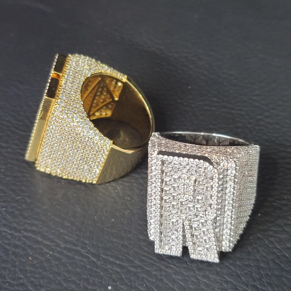 Custom Initial&Number Ring For Men Women Iced Out Baguettecz Cubic Zircon Letter Rings Fashion Hip Hop Jewelry Party Gifts