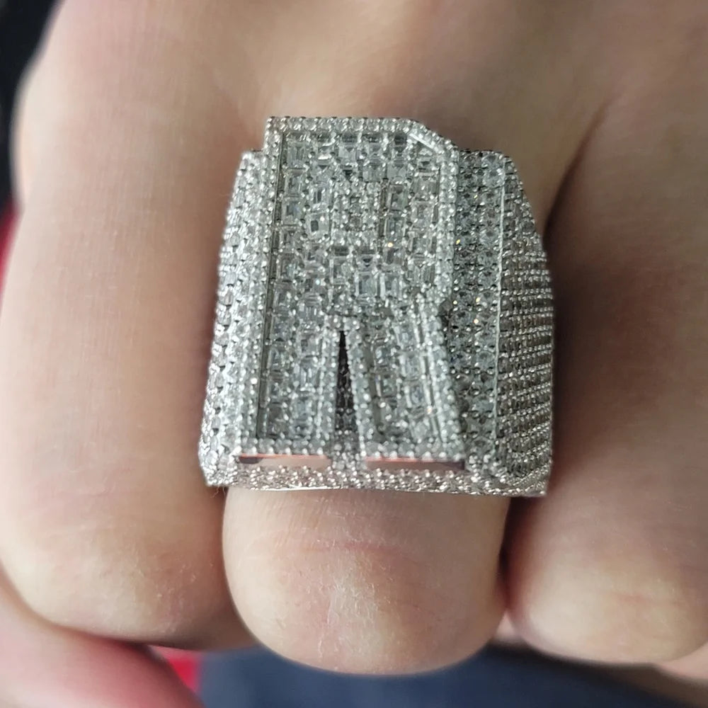 Custom Initial&Number Ring For Men Women Iced Out Baguettecz Cubic Zircon Letter Rings Fashion Hip Hop Jewelry Party Gifts