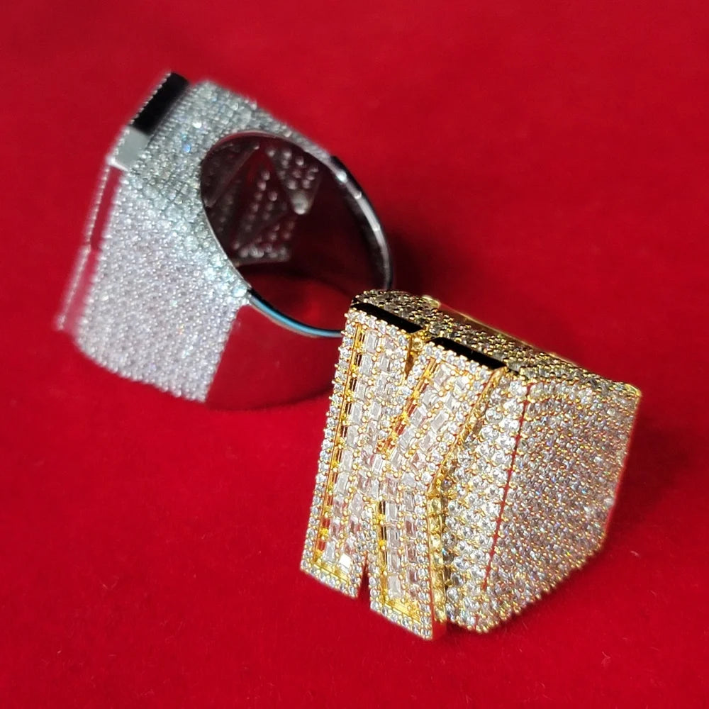 Custom Initial&Number Ring For Men Women Iced Out Baguettecz Cubic Zircon Letter Rings Fashion Hip Hop Jewelry Party Gifts