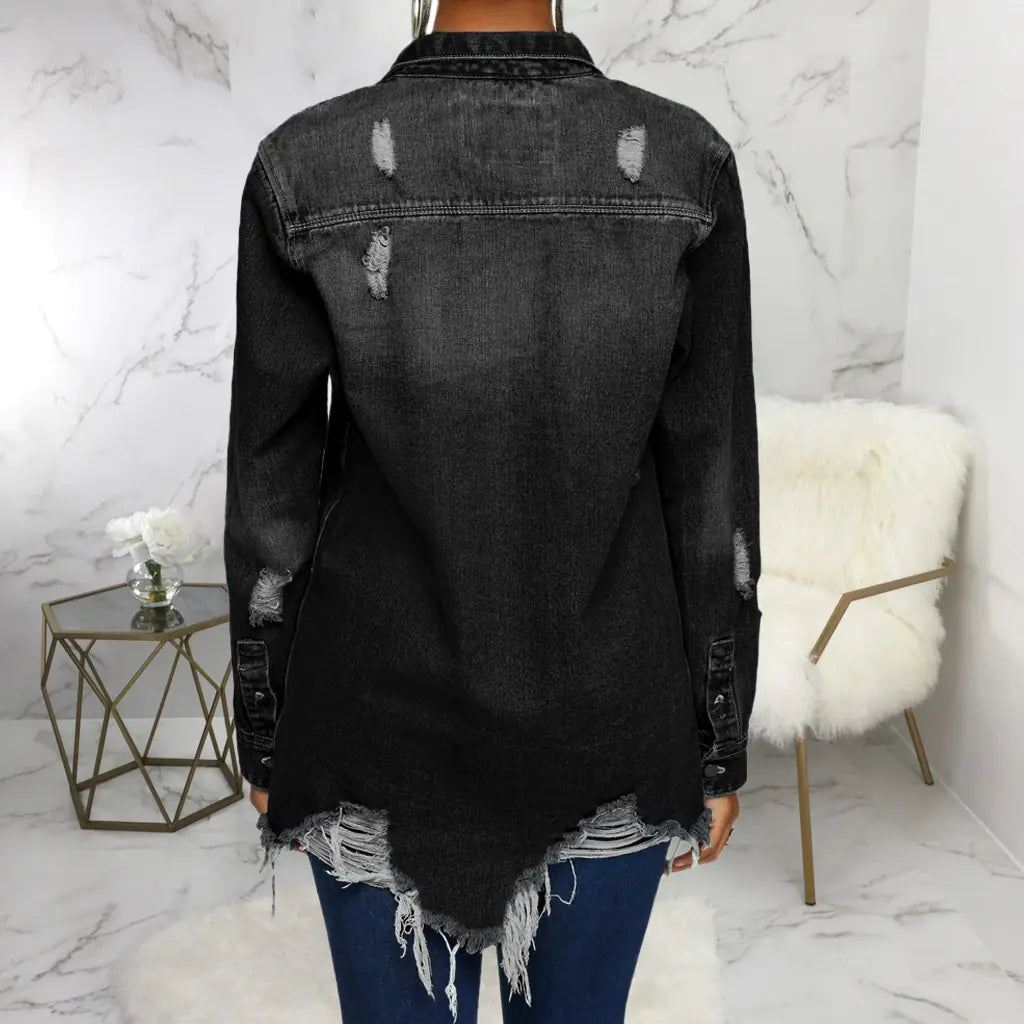 Women's Ripped Denim Jacket for Casual and Party Wear