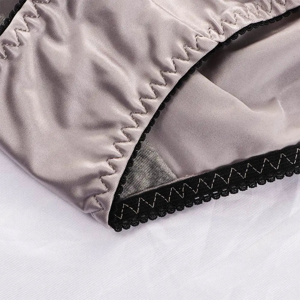 Sexy Girl Thongs Women Glossy Underwear Panty Low Waist Solid Color Satin Fabric Briefs Embroidery Fitness Sports Underpants