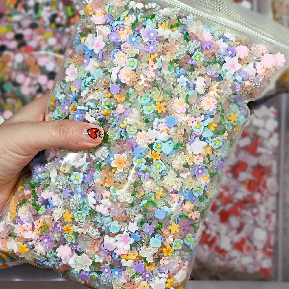 1 Bag Butterfly Flower Nail Charms 3D Mix Colorful Resin Nail Art Tips Nail Gems DIY Flatback Manicure Nail Art Decoration Parts