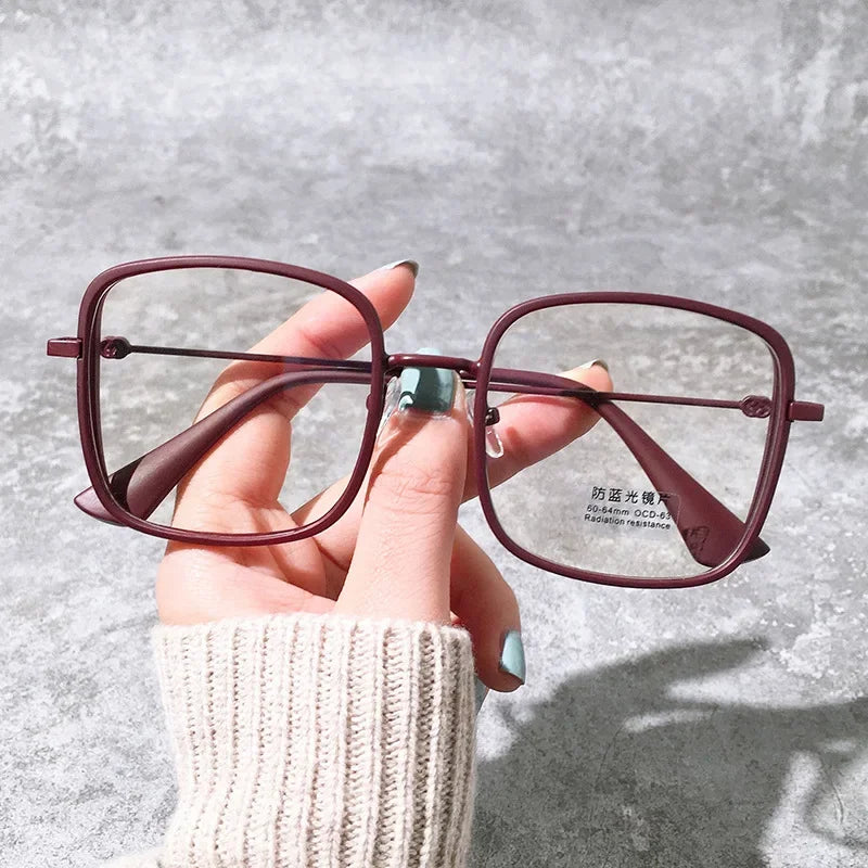 Large Square Frame Woman Glasses Ins Girl Fashion Transparent Reading Glass High-definition Anti-blue Light Computer Eyeglass