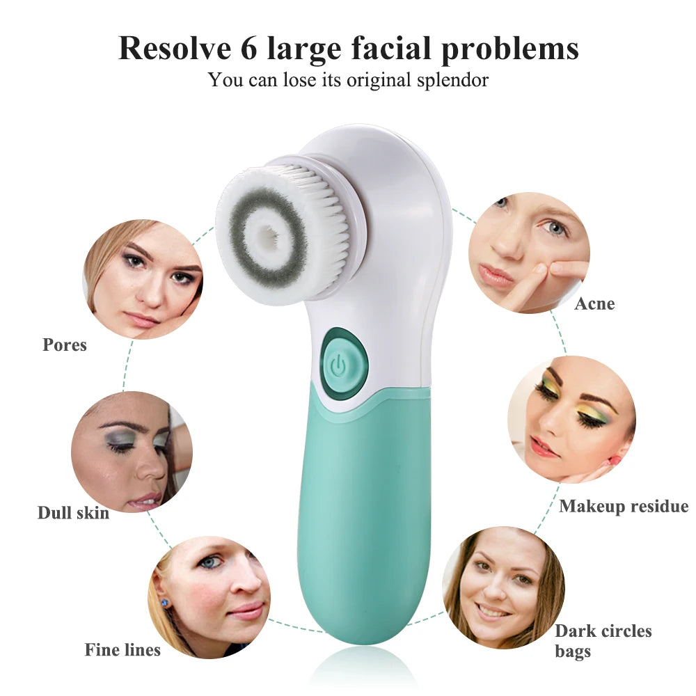 Facial Cleansing Brush Electric Facial Exfoliating Massage Brush with 3 Cleanser Heads and 2 Speeds Adjustable for Deep Cleaning