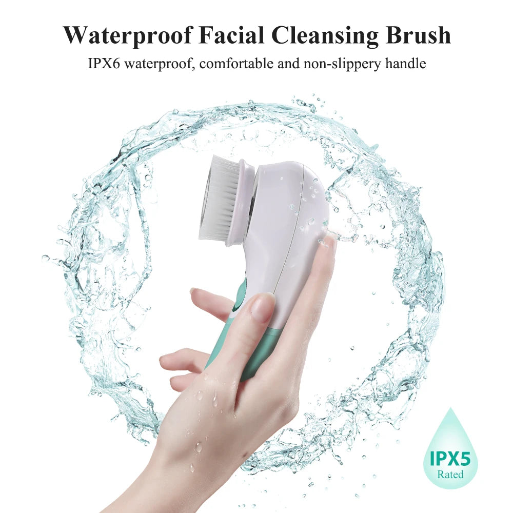 Facial Cleansing Brush Electric Facial Exfoliating Massage Brush with 3 Cleanser Heads and 2 Speeds Adjustable for Deep Cleaning