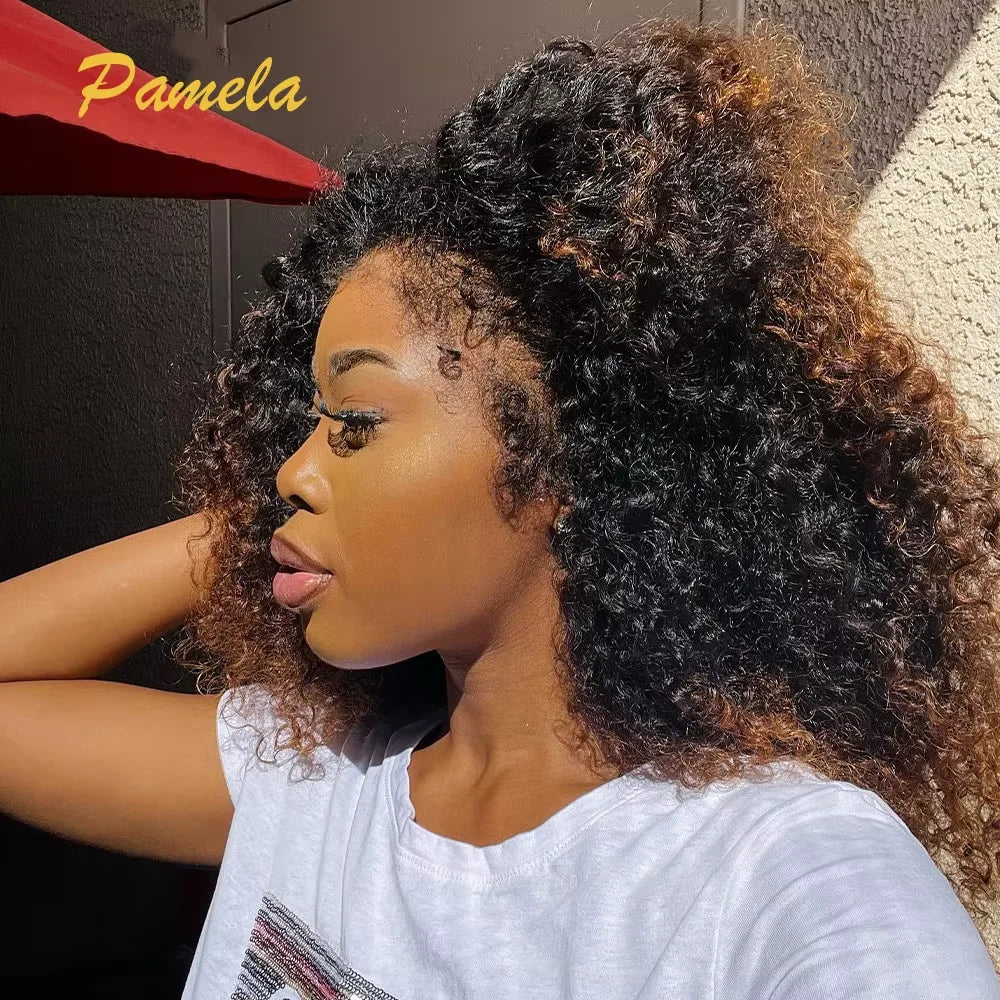 Ombre 1B/30 Colored Curly 250% Density 13x4 Water Wave HD Transparent Lace Front Kinky Edges Hairline Wig With Curly Baby Hair