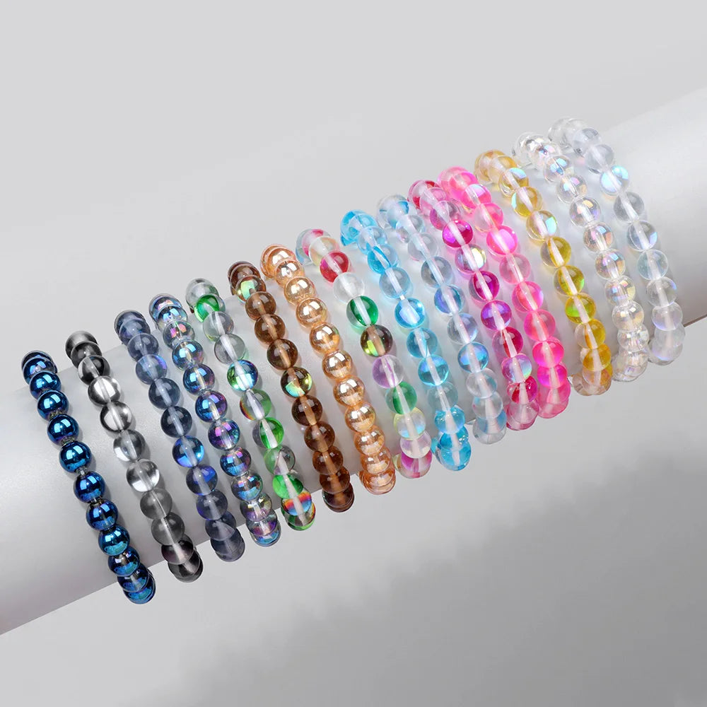Moonstone Stone Beads Bracelet Natural Stone Crystals Bracelet Colorful Beaded Healing Trendy Jewelry Men Women Elastic Bangles
