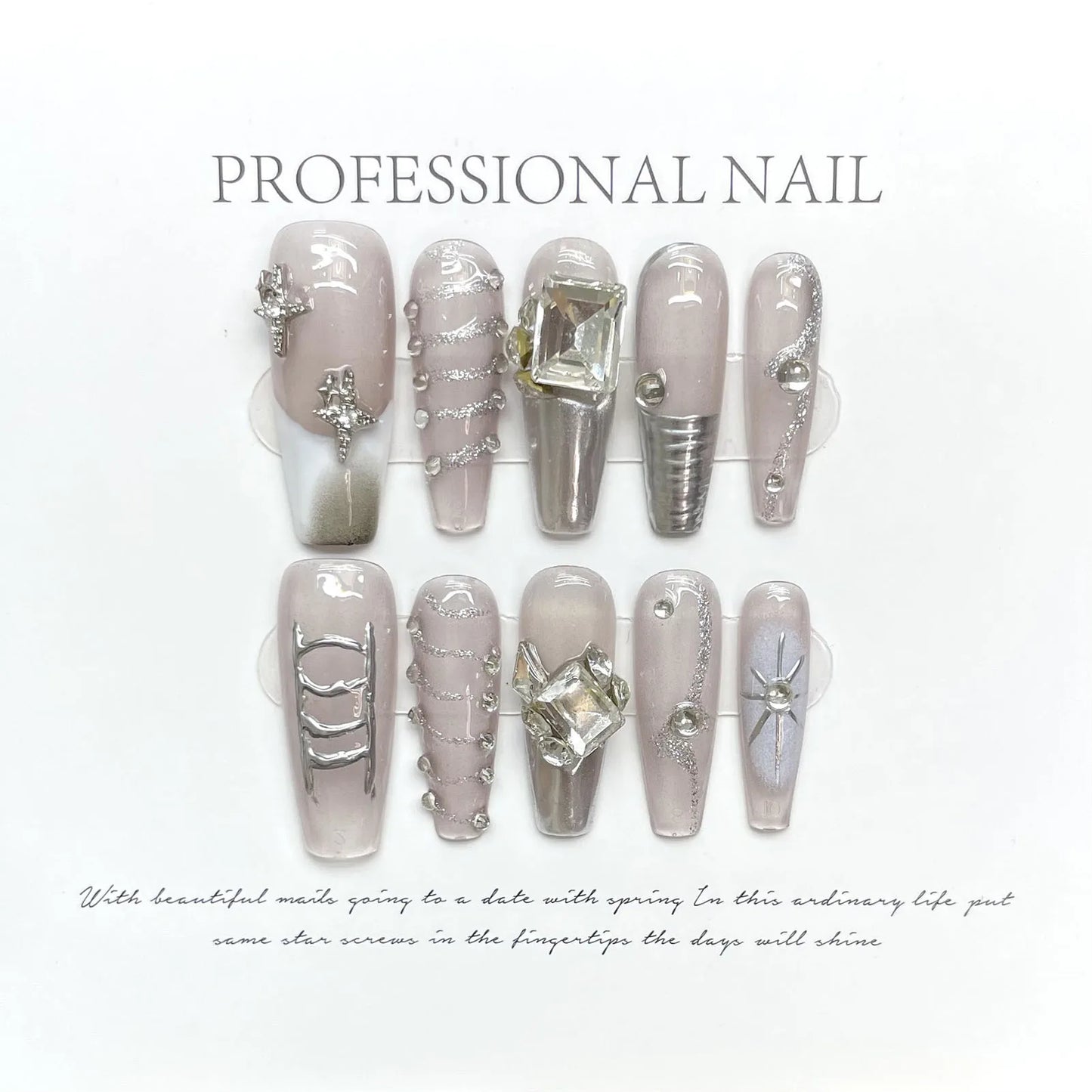 Handmade Long Almond False Nails Red Glitter Designs Wearable Cat's Eye Full Diamond French Nail Tips Heavy Industry Nail Art