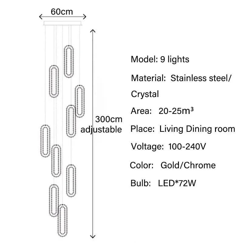 Luxury Crystal Led Pendant Lights Villa Stairs Living Room Lighting Decor Chandelier Indoor Hotel Loft Hanging Lights Fixture