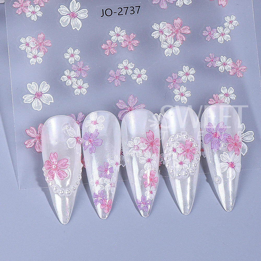 5pcs/set Butterfly Nail Stickers 3D Self-Adhesive Bow Rose Flower Sakura Nail Art Decoration Part Decals for Women Manicure DIY