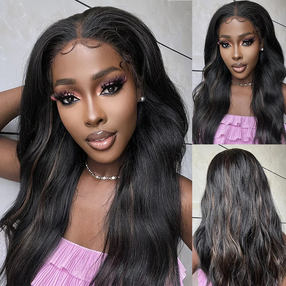Lace Front Synthetic Wigs Preplucked Curly Wave Brown Golden Highlight Shoulder Length Lace Wig for Black Women Heat Resistant