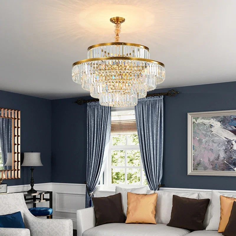 Luxury Crystal LED Pendant Lights Villa Living Room Lighting Decor Lustre Chandelier Lamp Indoor Hotel Hanging Lights Fixture
