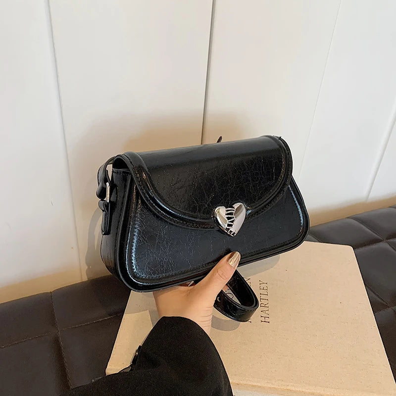 Texture Pu Leather Shoulder Bags For Women Trendy Versatile Love Crossbody Bag Fashion Simple Commuting Shopping Female Purses