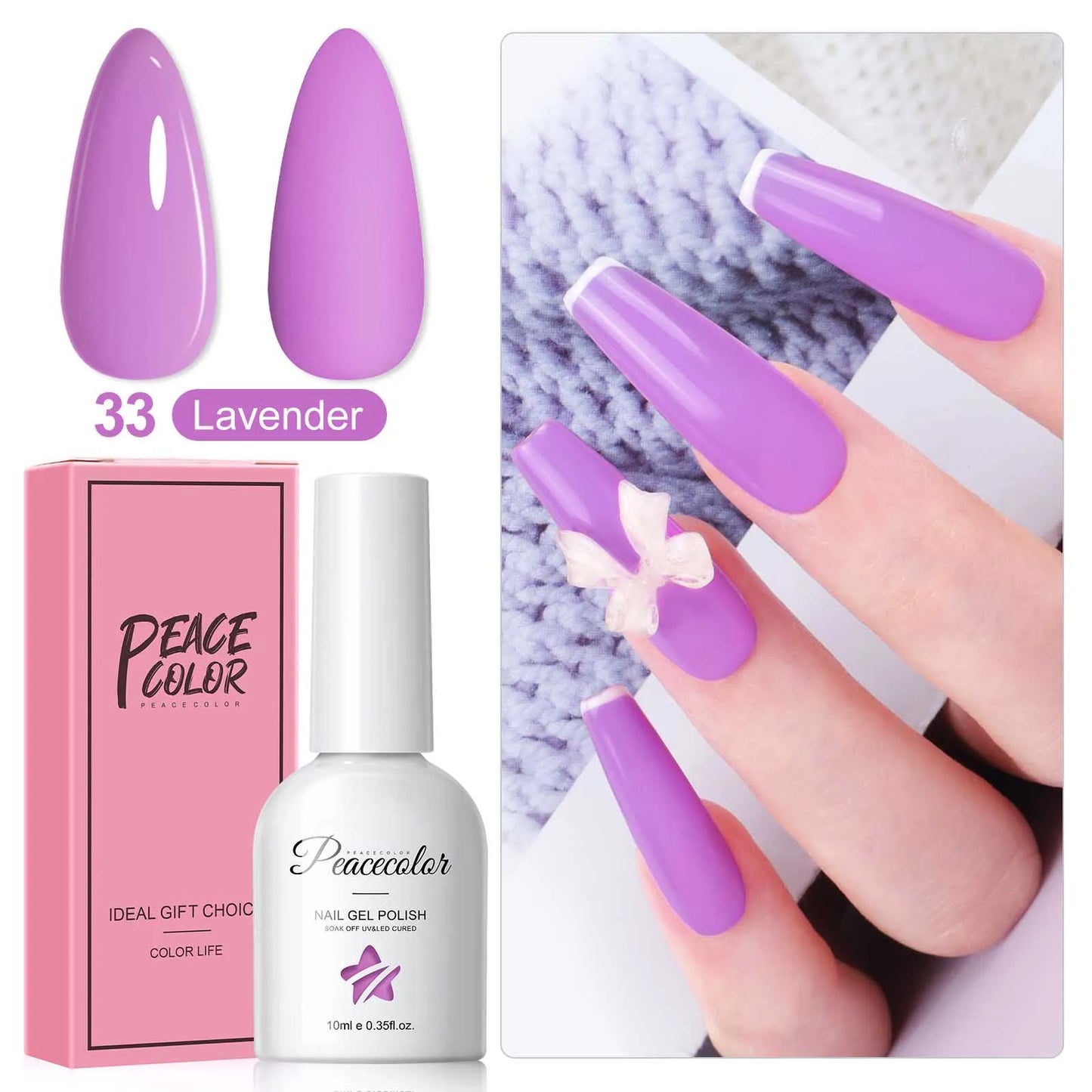 Peacecolor 1PC 10ML Gel Nail Polish - Pastel Dark Purple Glossy, Glass Bottle Long Lasting Manicure Art Design Gift for Women
