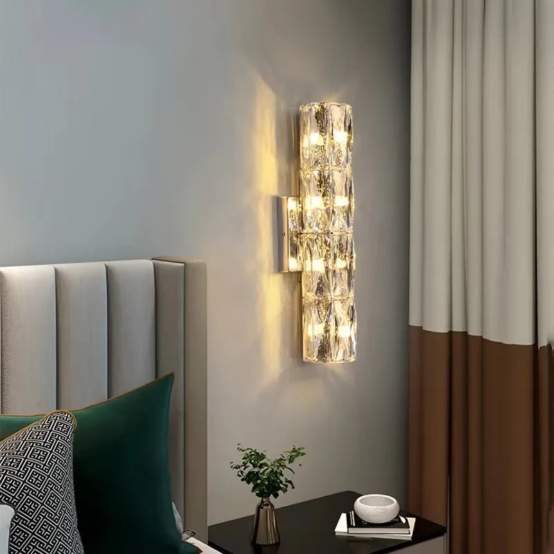Luxury Crystal LED Bedroom Wall Lamps Indoor Lighting Chrome Glass Sconces Fixtures Modern Living Room TV Background Wall Lights