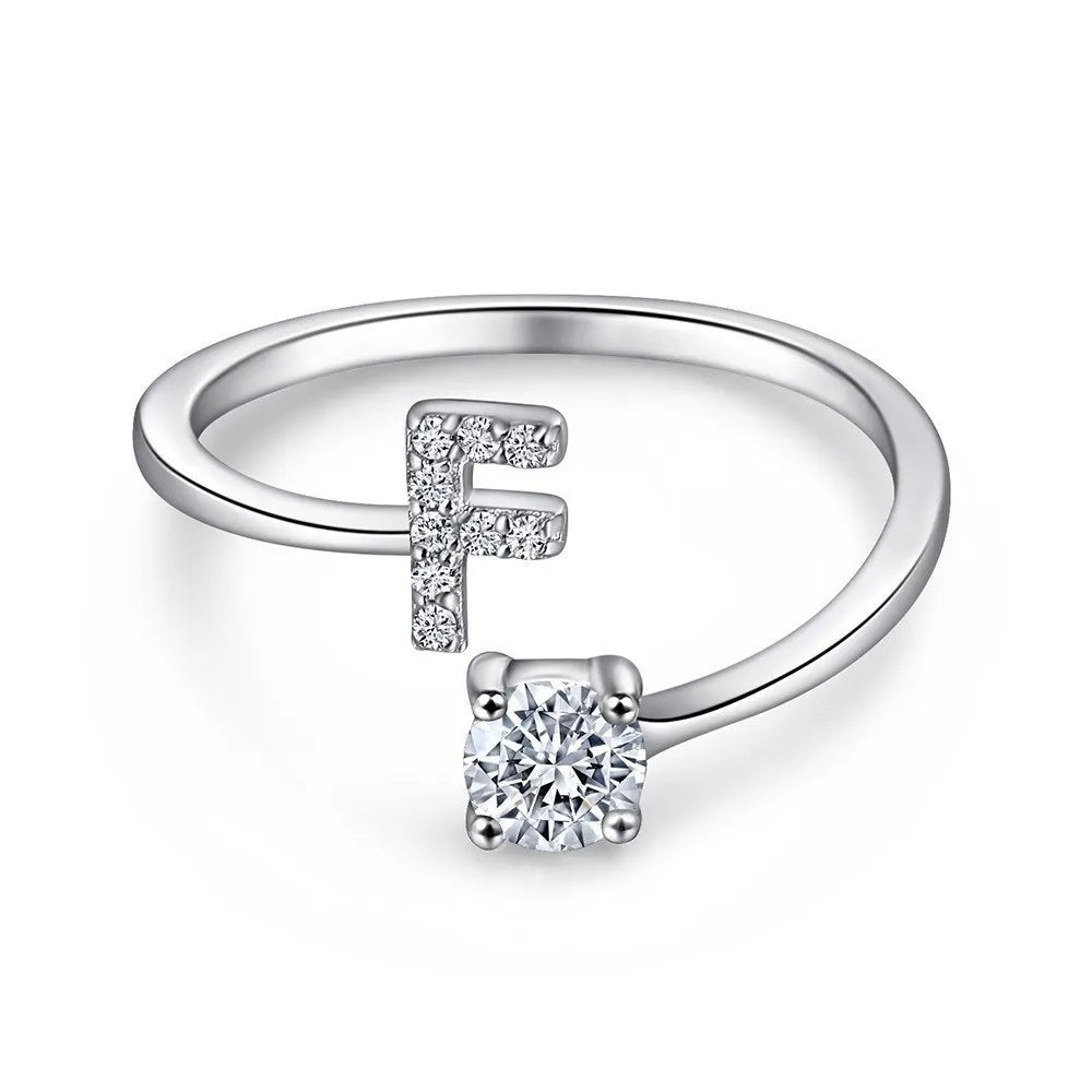 925 Sterling Silver Initial Rings for Women Girls, Adjustable Initial Rings Cubic Zirconia Stackable Alphabet Letter Rings Gift