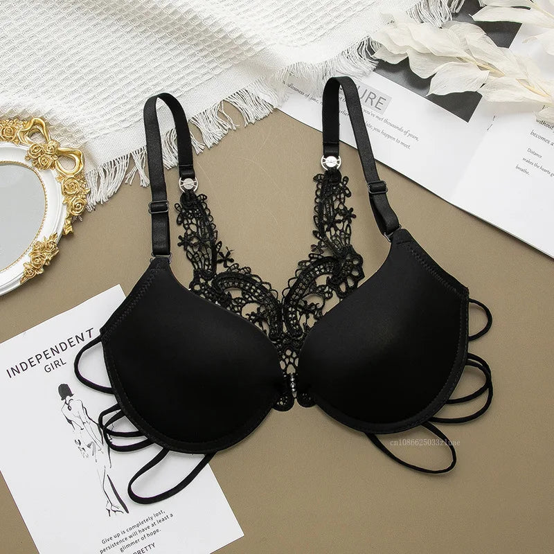 Sexy Woman Silky Underwear Comfortable Adjustable Bra Underwire Back Floral Embroidery Seamless Bra for Women Intimate Sleepwear