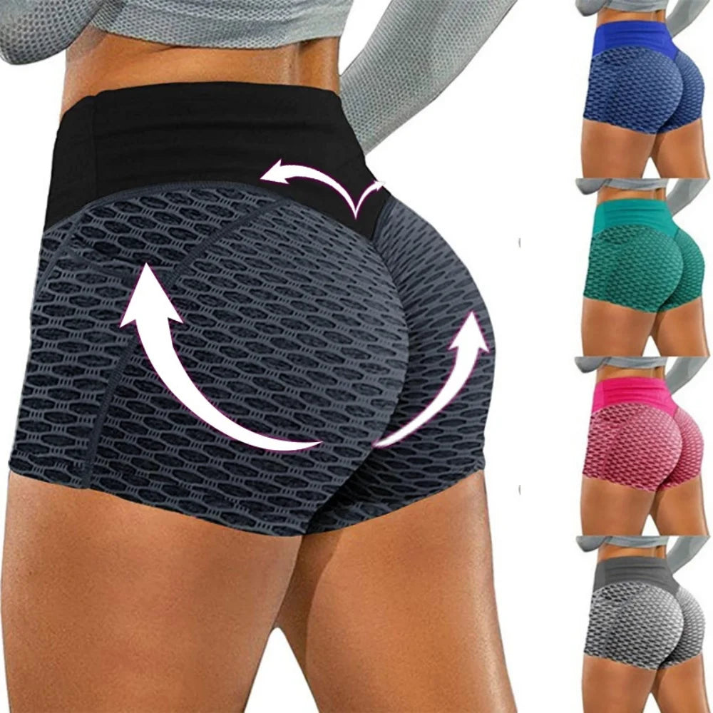 Women High Waist Honeycomb Yoga Shorts Breathable Workout Elastic Buttocks Sportswear Impact Fitness Gym Leggings With Pocket