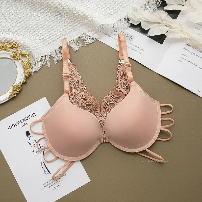 Sexy Woman Silky Underwear Comfortable Adjustable Bra Underwire Back Floral Embroidery Seamless Bra for Women Intimate Sleepwear