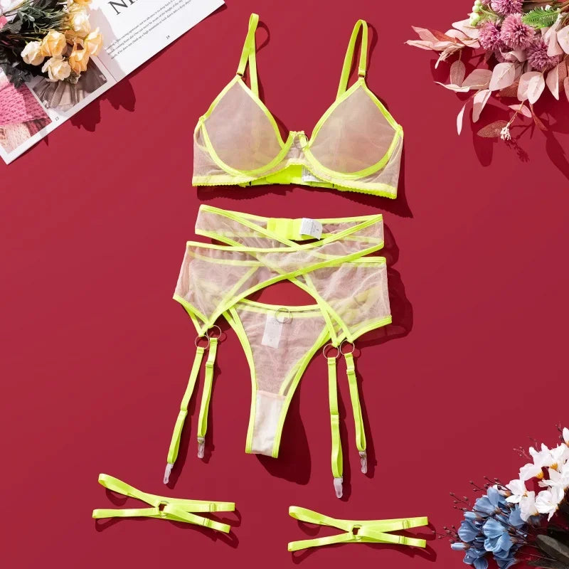 Sexy Women Clothing See-through Solid Color Underwear Bra Sexy Suit in Stock