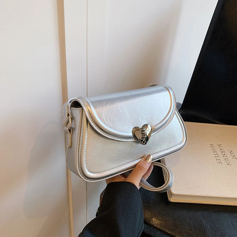 Texture Pu Leather Shoulder Bags For Women Trendy Versatile Love Crossbody Bag Fashion Simple Commuting Shopping Female Purses