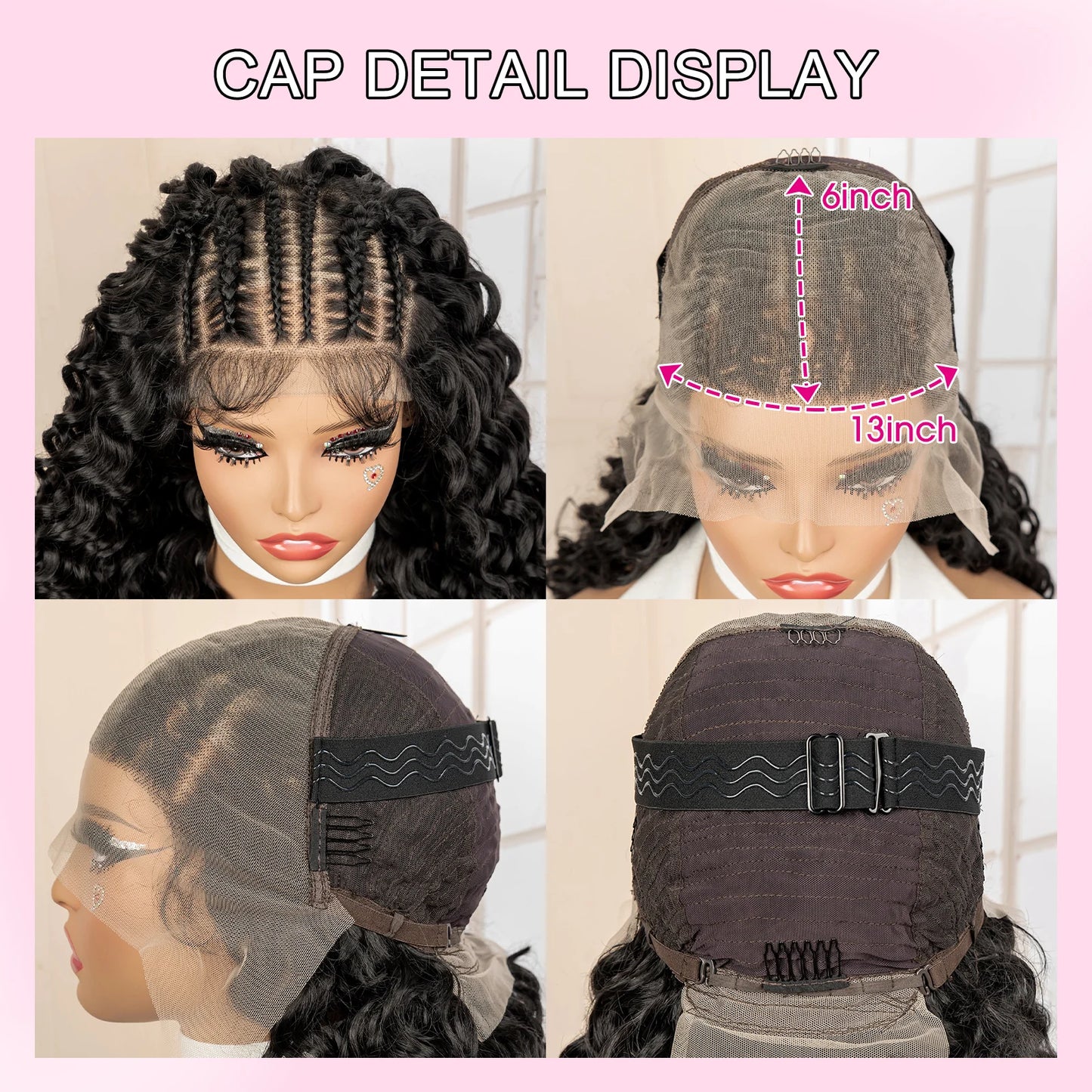13x6 Lace Front Wigs Black Synthetic Hair Wig with Braids for Women 24 Inches Long Curly Wavy Wig Heat Resistant Wig for Daily