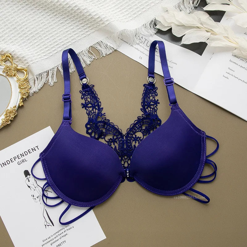 Sexy Woman Silky Underwear Comfortable Adjustable Bra Underwire Back Floral Embroidery Seamless Bra for Women Intimate Sleepwear