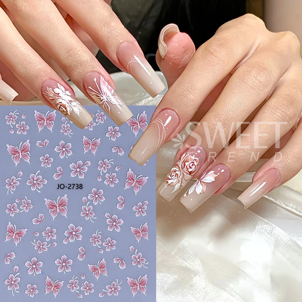 5pcs/set Butterfly Nail Stickers 3D Self-Adhesive Bow Rose Flower Sakura Nail Art Decoration Part Decals for Women Manicure DIY
