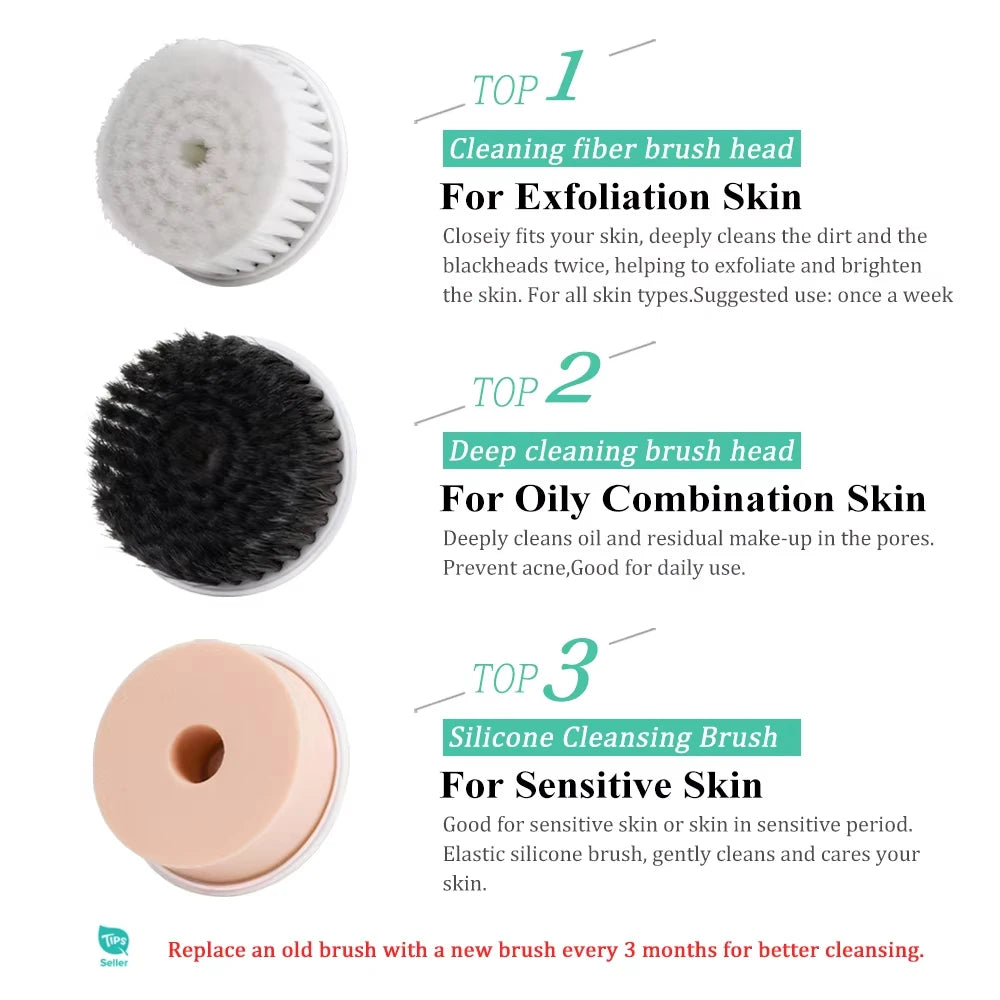 3-IN-1Electric Waterproof Facial Cleansing Brush Exfoliating Spin Whitening Firming Deep Cleansing Brush Device Wireless Cleans