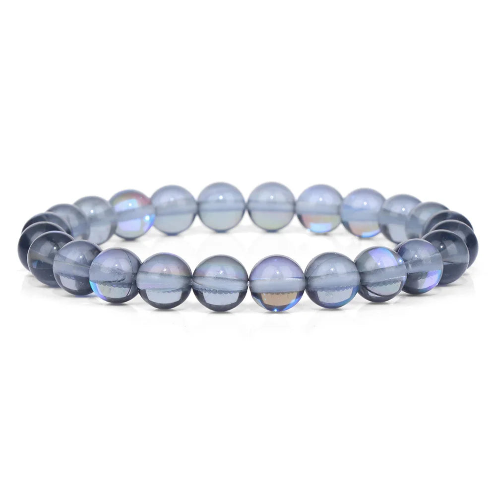 Moonstone Stone Beads Bracelet Natural Stone Crystals Bracelet Colorful Beaded Healing Trendy Jewelry Men Women Elastic Bangles