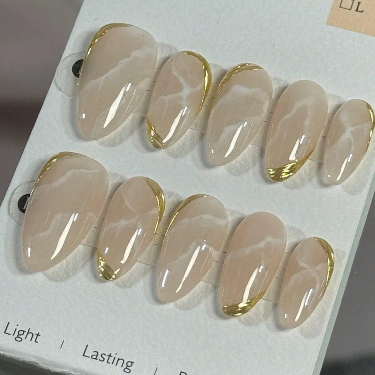 10 pieces of pure handmade almond-shaped nails, nude white marble texture, suitable for commuting, delicate, simple and fashiona