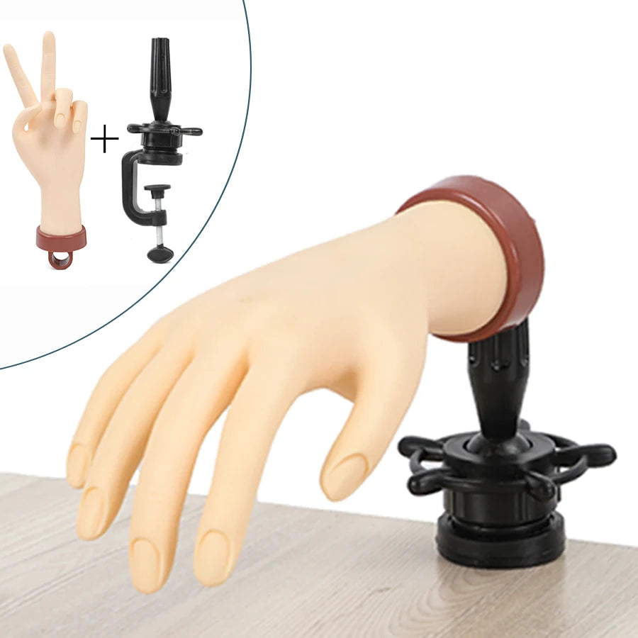 Nail Art Practice Hand Set With Acrylic Nails Practice Hand Support & Pvc Hand Model 1pc, False Nail Of Bendable & Realistic