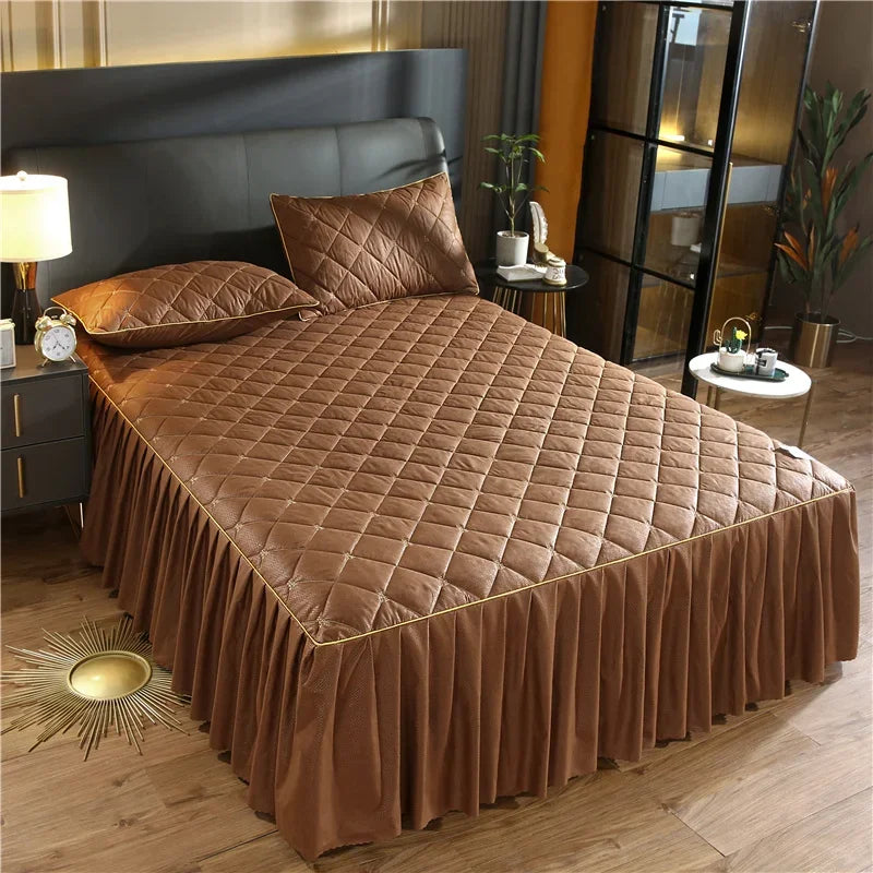 Luxury Thicken Pink Quilted Bed Spread Queen Size Nordic High Quality Pleated Edge Bedspread on The Bed Embroidery Bedspreads