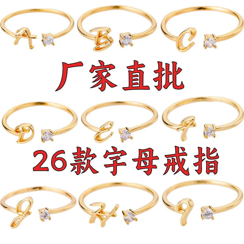 Tiny Initial Letter Rings For Women Stainless Steel A-Z Letters Adjustable Ring Female Christmas Aesthetic Jewelry bijoux femme