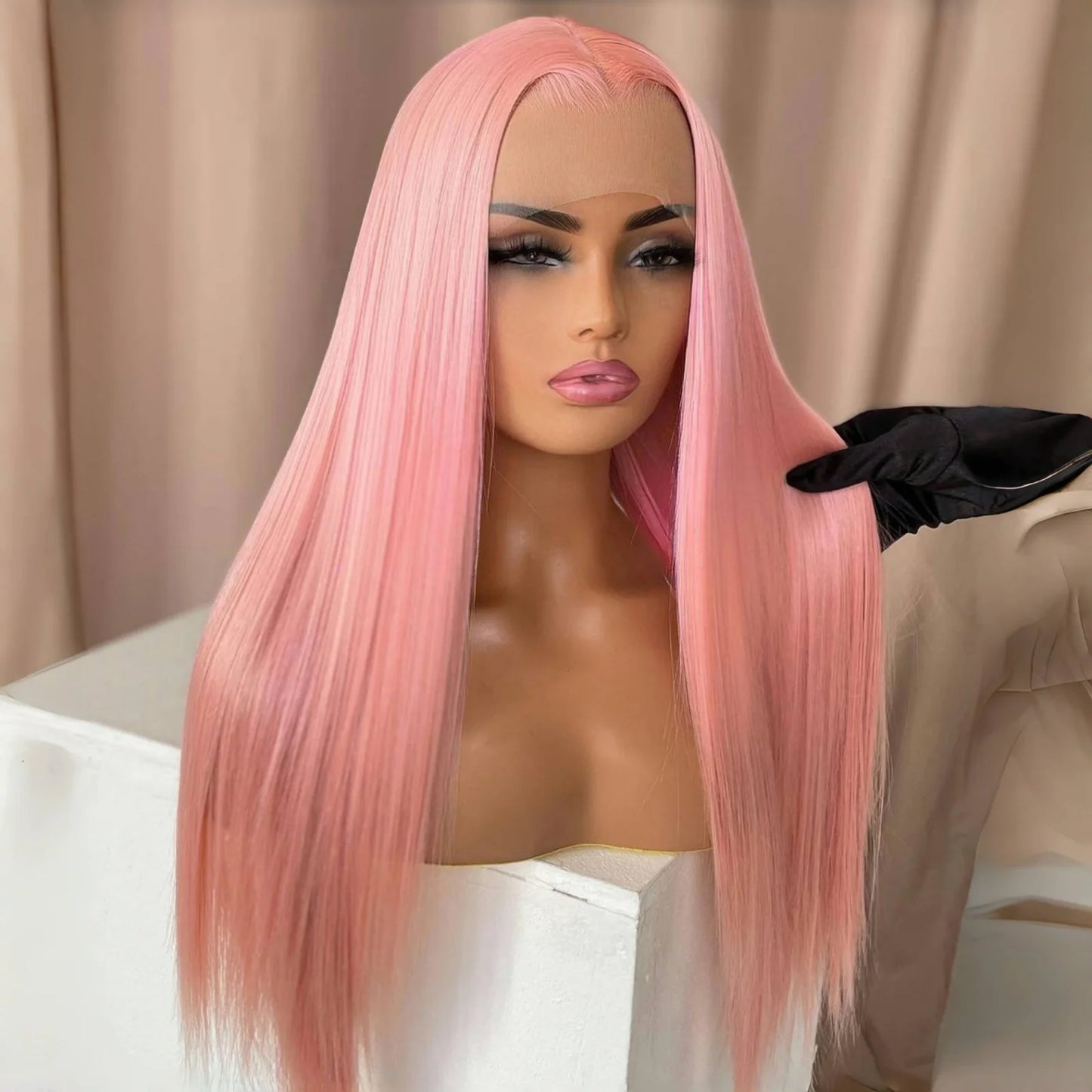 Lace Front Wigs for Women Synthetic Pastel Pink Hair Wig Long Silky Straight Natural Wigs 13X4 Frontal Party Colored Wig Cosplay