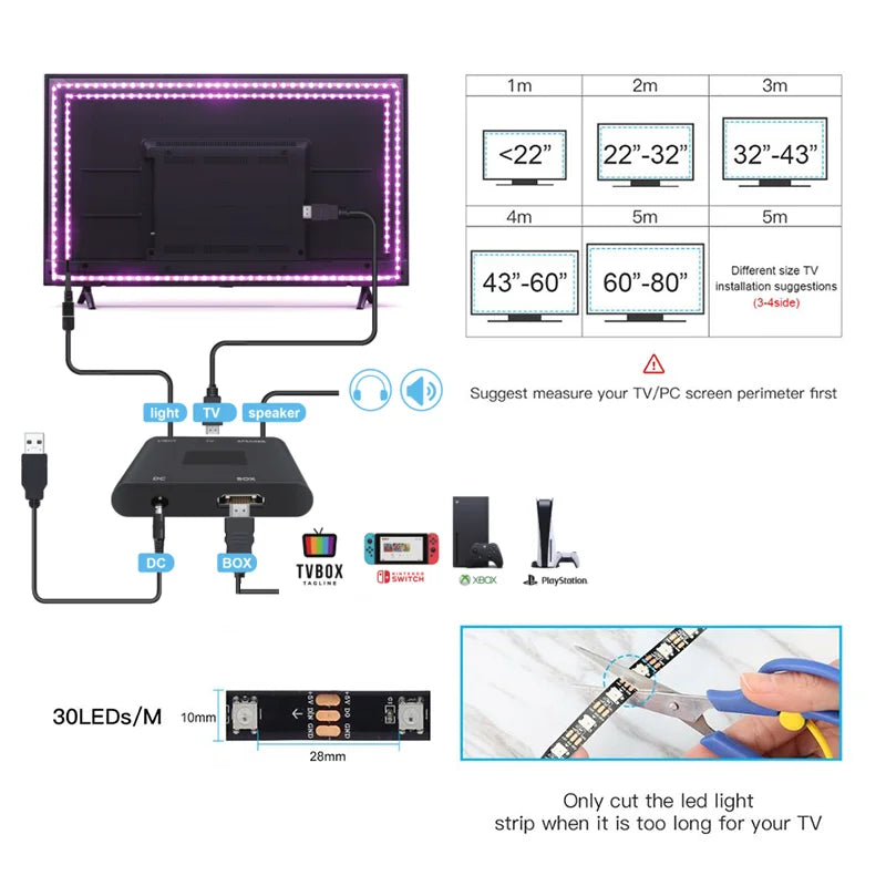 Ledlight Tv Kit 5V USB LED Strip Light 5050 RGB Dream Color Ambient TV Kit Desktop PC Screen Background Lighting 3/4/5M