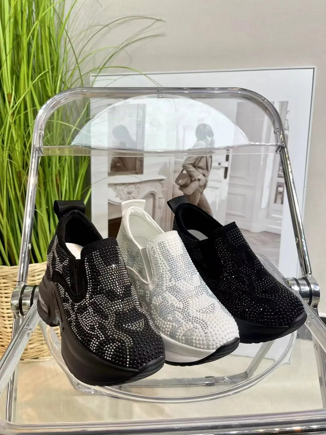 2023Women's Shoes Autumn New Casual Small White Shoes Rhinestone Platform Sports Air Cushion Shoes Plus Size Zapatos De Mujer