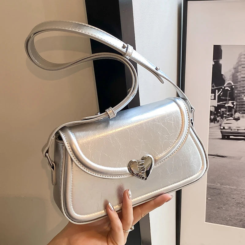Texture Pu Leather Shoulder Bags For Women Trendy Versatile Love Crossbody Bag Fashion Simple Commuting Shopping Female Purses