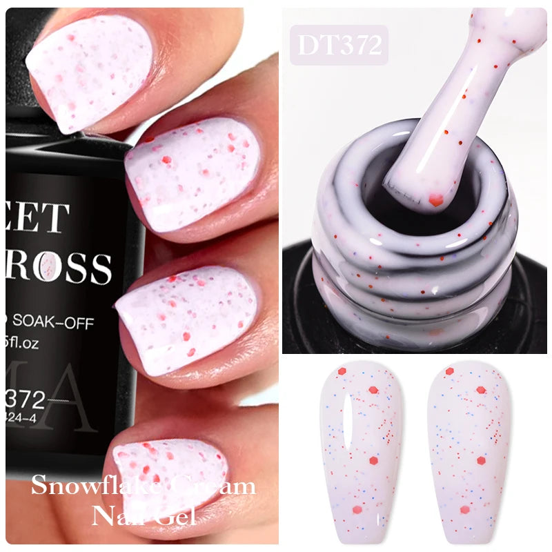 8pc Snowflake Cream Color Gel Polish Set Cream White Pink Glitter Semi Permanent UV Gel Nail Kit Long Lasting Nail Art Varnish