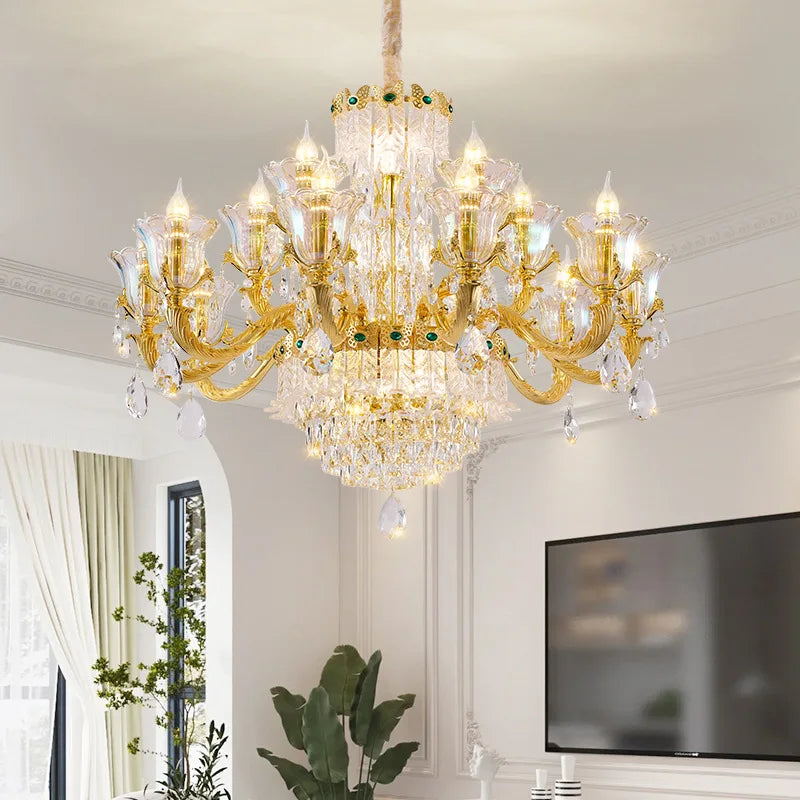 Luxury Living Room Clean Crystal Chandelier Light Luxury European Style Atmospheric French Villa Hall Golden Chandelier Hot