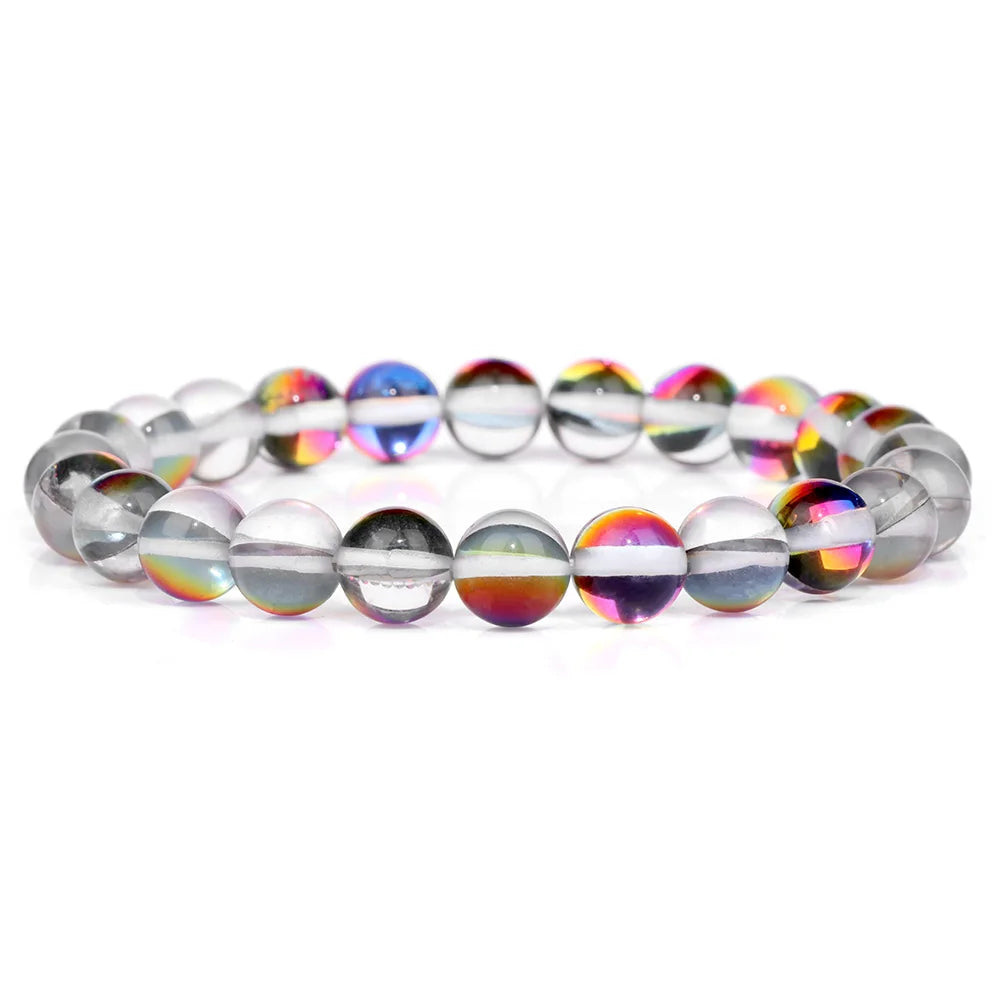 Moonstone Stone Beads Bracelet Natural Stone Crystals Bracelet Colorful Beaded Healing Trendy Jewelry Men Women Elastic Bangles