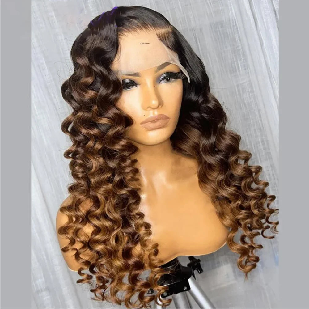 Ombre Blonde Kinky Curly 26Inch 180 Density Lace Front Wigs For Women With Baby Hair Synthetic Fiber Deep Part Daily Wear Wigs