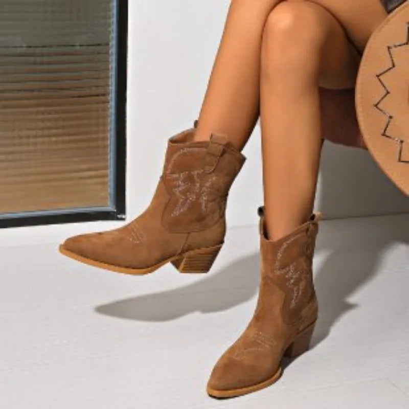 2025 New Cowboy Western Retro Women Boots Leather Handmade Comfortable Shoes for Women Spring Autumn Sexy High Boots Botas Mujer