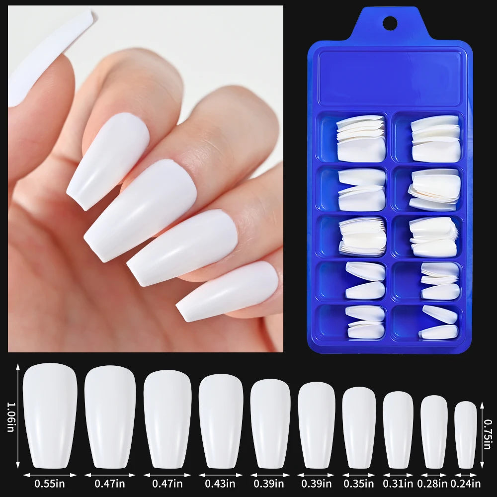 100pcs Coffin Design Fake Nails Art Tools Nude Pink Colors Ballerina False Nails Press On Full Fingernails Manicure Tips