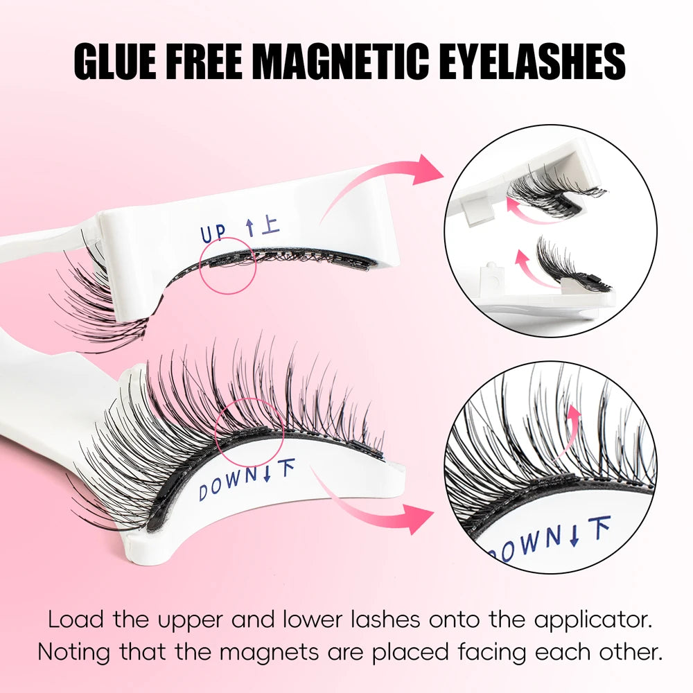 VYRILA 2Pairs Reusable Magnetic Lashes with Magnets Tweezer No Glue Needed D Magnetic Eyelash 3-Step Press On False Eyelash