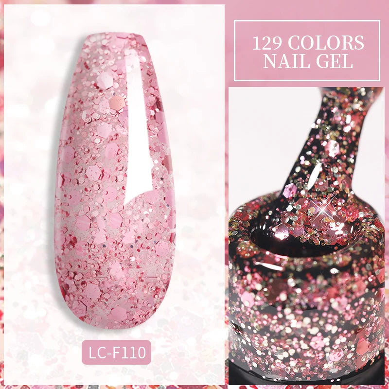 LILYCUTE Glitter Sequins Gel Nail Polish Shiny Spring Summer Color Semi Permanant UV Gel Soak Off For Manicure Nail Art Varnish
