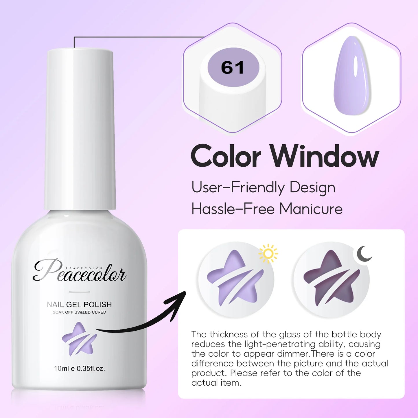 Peacecolor 1PC 10ML Gel Nail Polish - Pastel Dark Purple Glossy, Glass Bottle Long Lasting Manicure Art Design Gift for Women