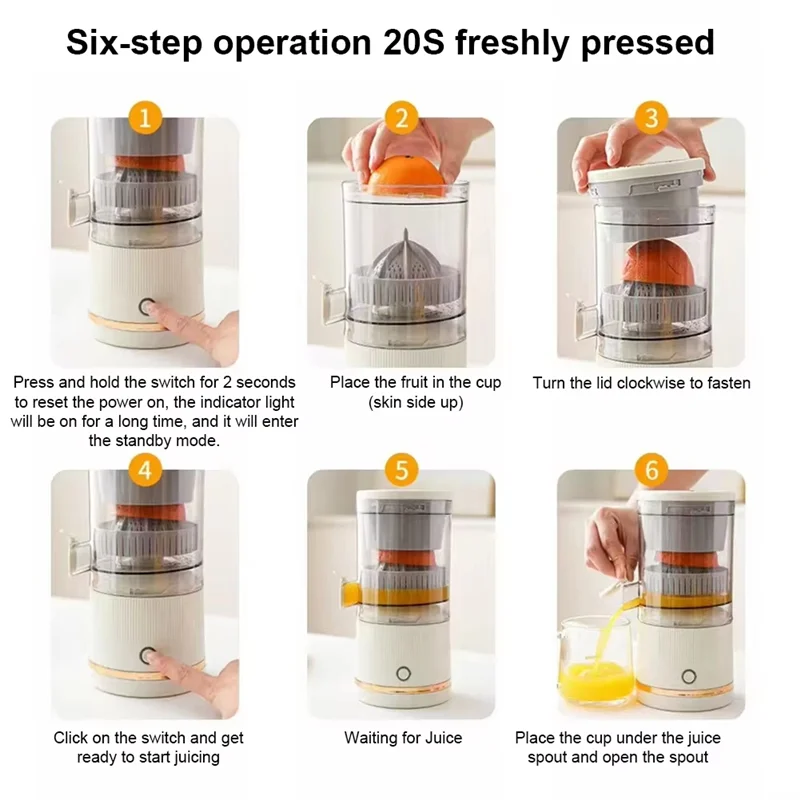 SOFT-Electric Citrus Juicer Rechargeable Orange Juicer Squeezer Electric Juicer For Orange Lemon Lime Grapefruit