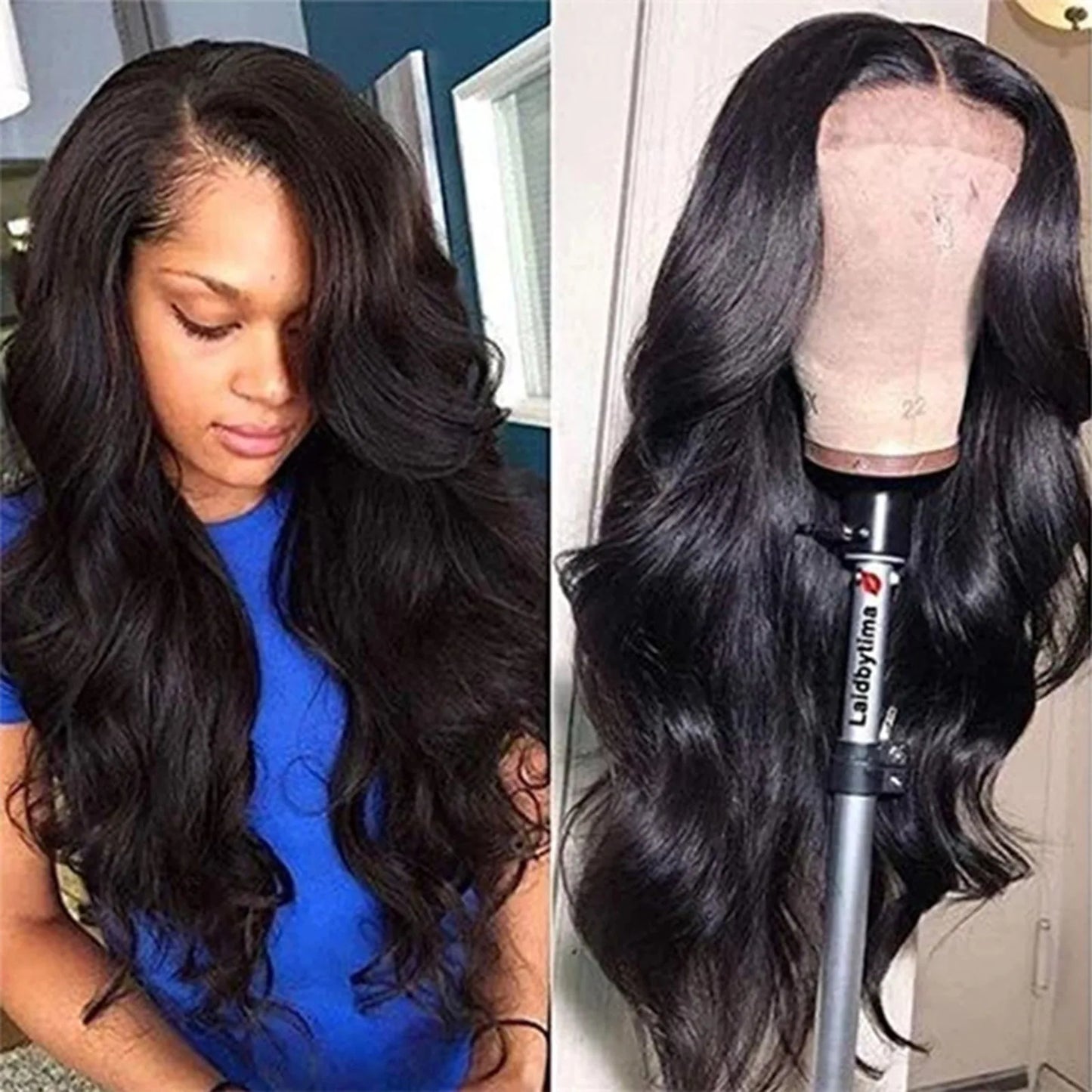 Premium Natural Black Wavy Synthetic Wig for Women Middle Part Curly Natural Looking 22 Inch Long Full Volume
