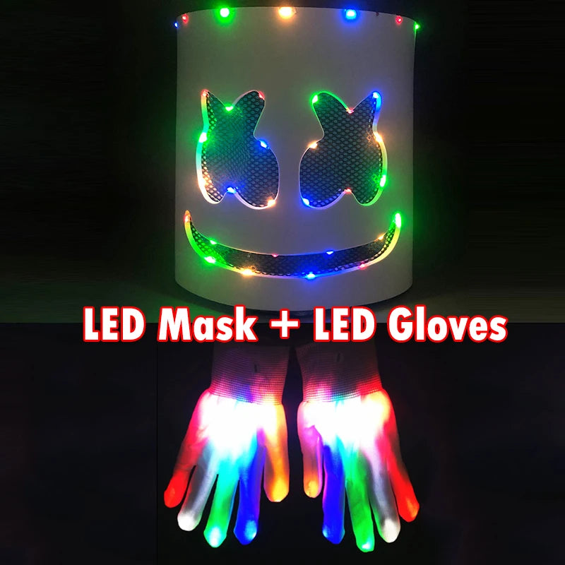 LED DJ Mask Headgear Lifelike Marshmello Mask Breathable Helmet Mask Carnival Festival Halloween Party Props Cosplay.Costume